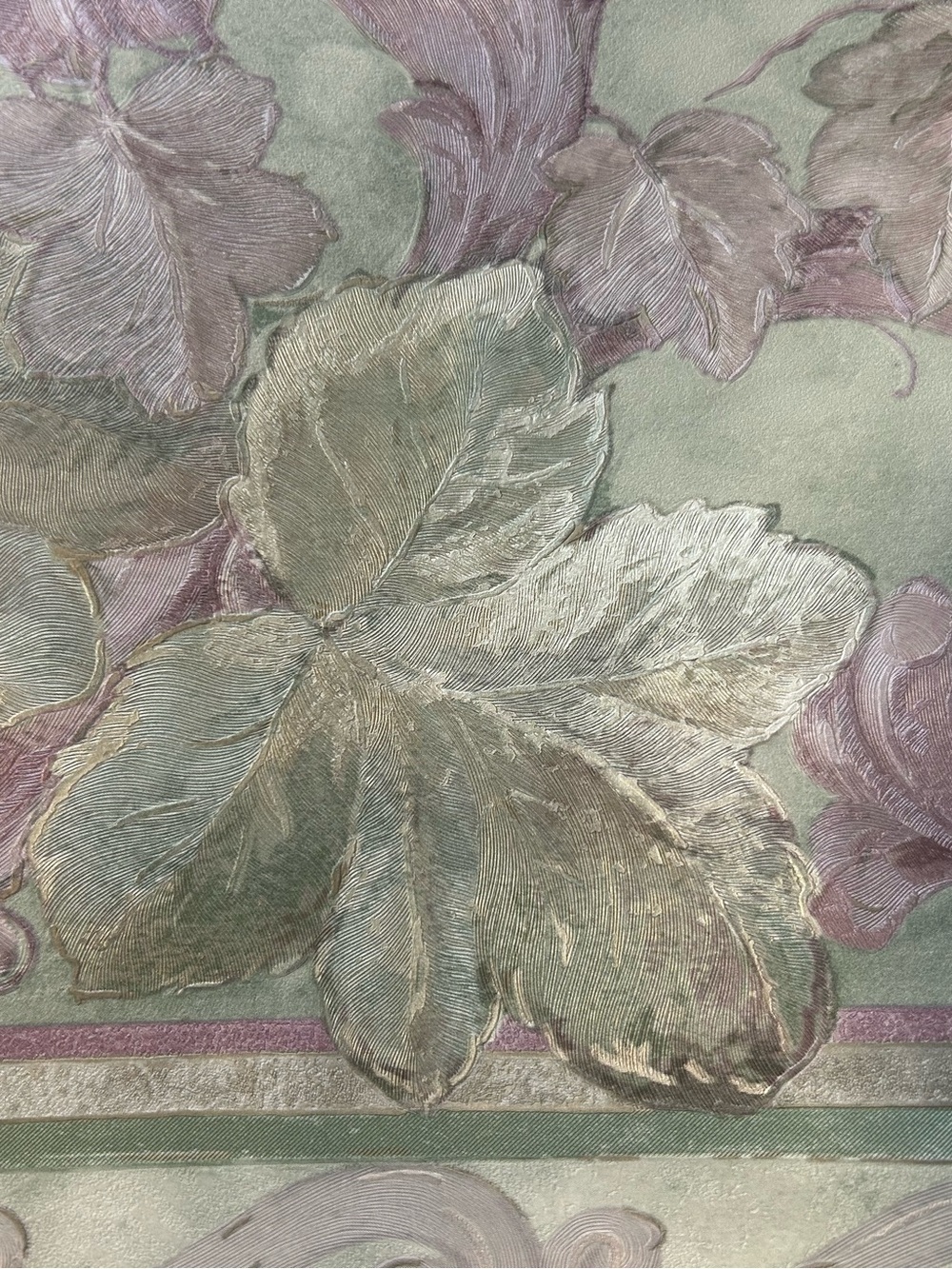 Green Peach Ivy Acanthus Leaf Scroll Silk Reflective Wall Wallpaper Border 2roll